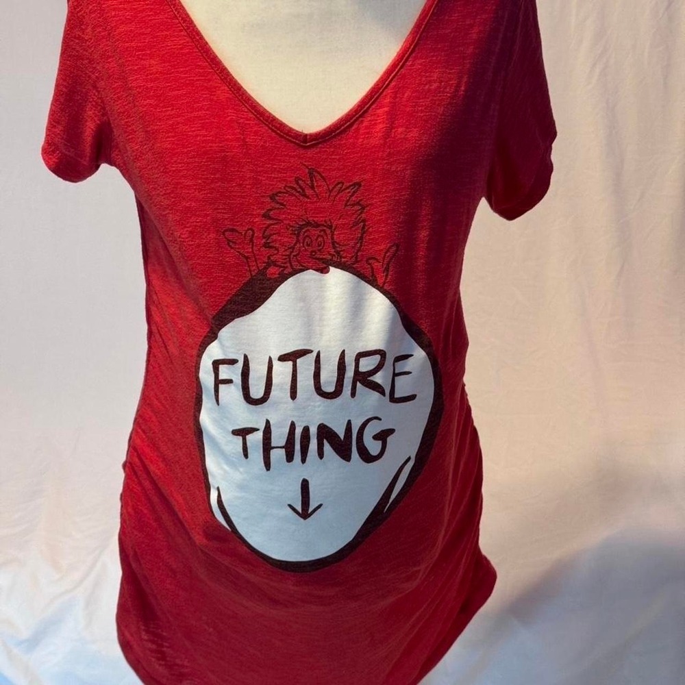 Dr. Seuss Future Thing Red Maternity Top Size L Short Sleeves with Ruching Sides